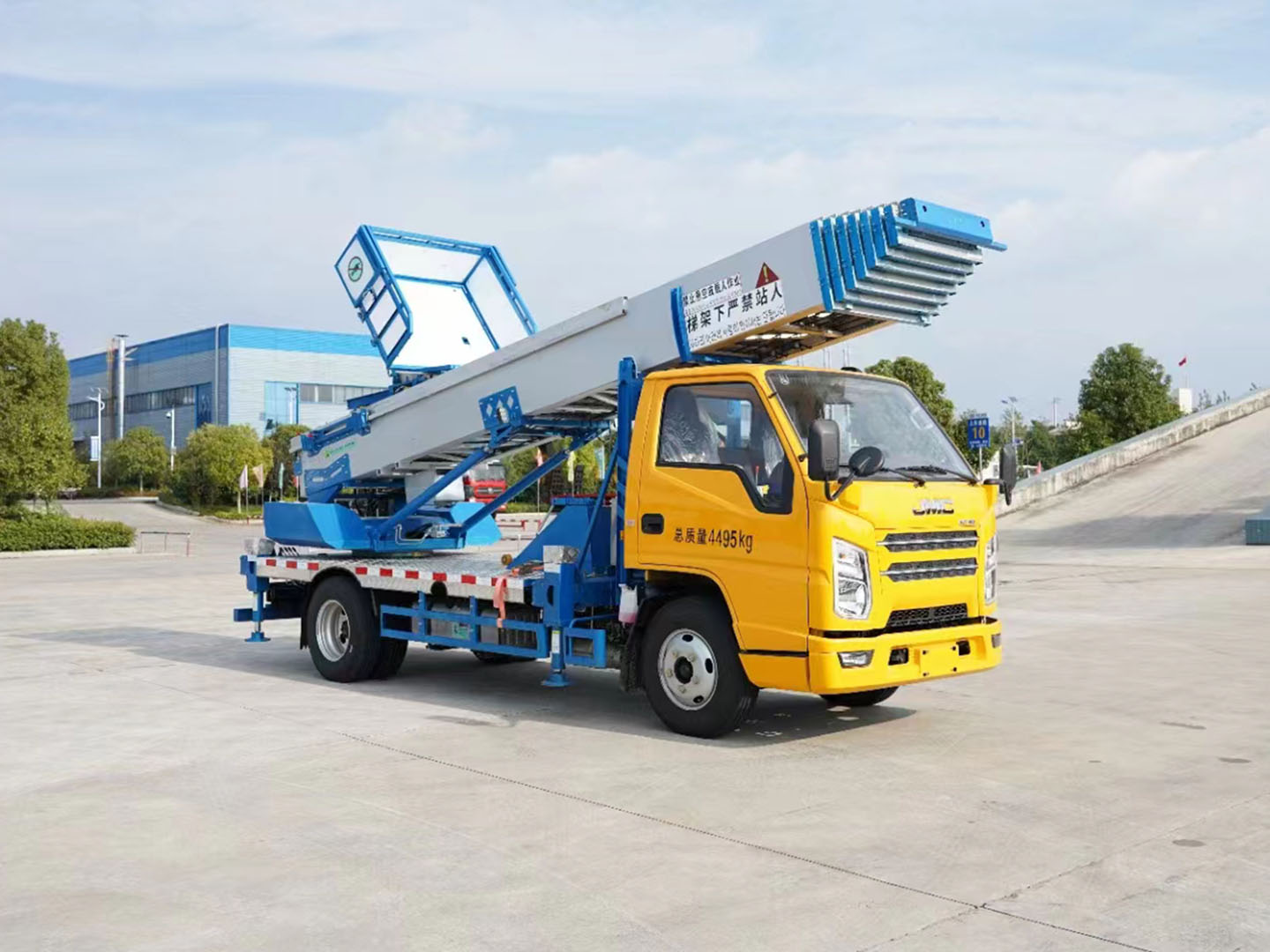 Aerial moving lift truck bucket detail